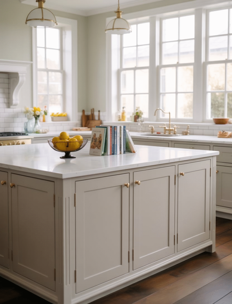 Timeless Shaker-style kitchen island featuring clean lines and functional design for a classic, elegant look.