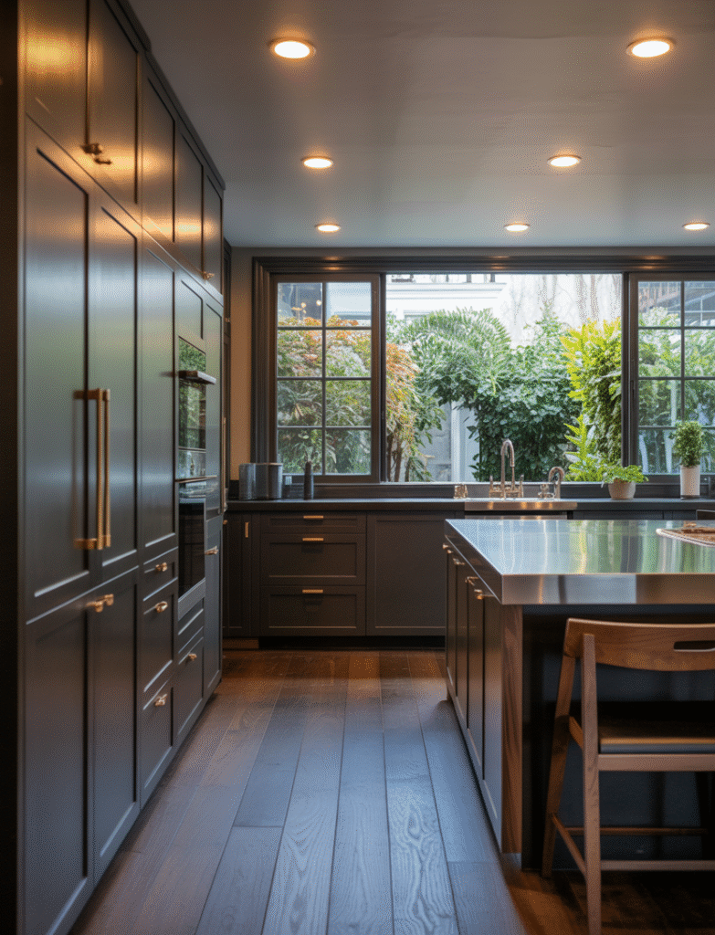 High-end kitchen featuring custom cabinetry with sleek finishes, providing functional and stylish storage solutions