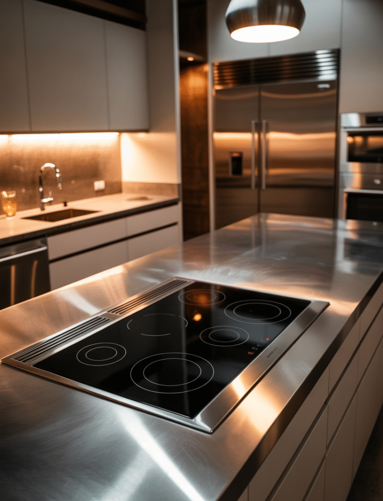 Modern kitchen with a high-performance cooktop, offering precision cooking and a sleek, professional-grade design.