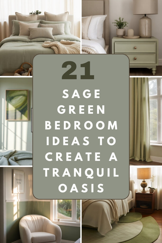 Title image for sage green bedroom ideas.