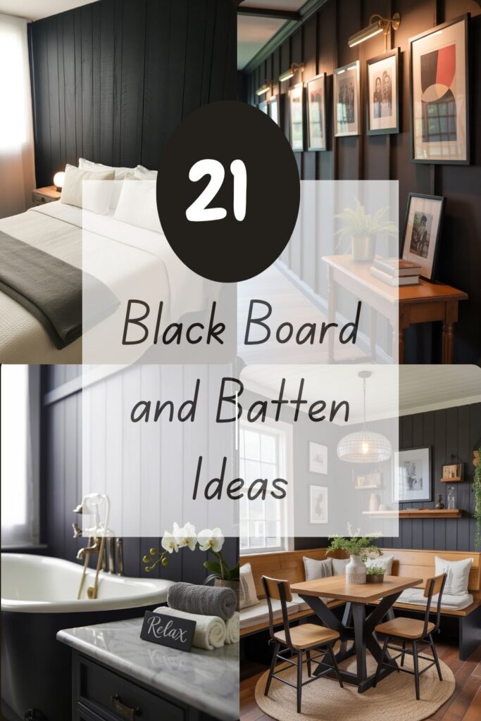 Title image showing the title 21 black board and batten ideas along with images.