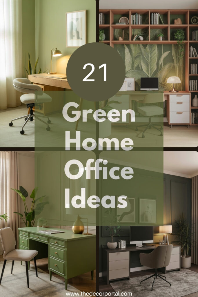 Title image of green home office ideas.