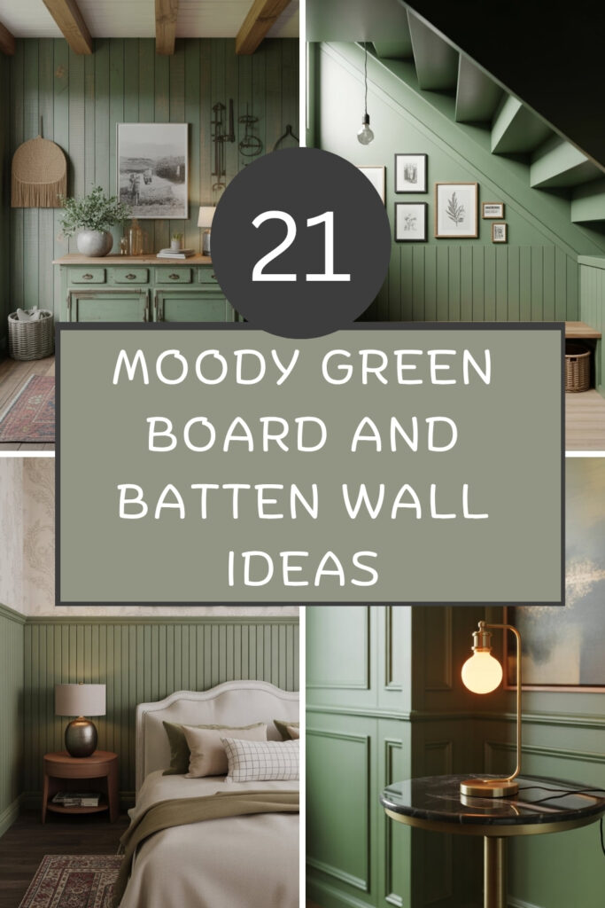 Title image for moody green board and batten wall ideas blog.