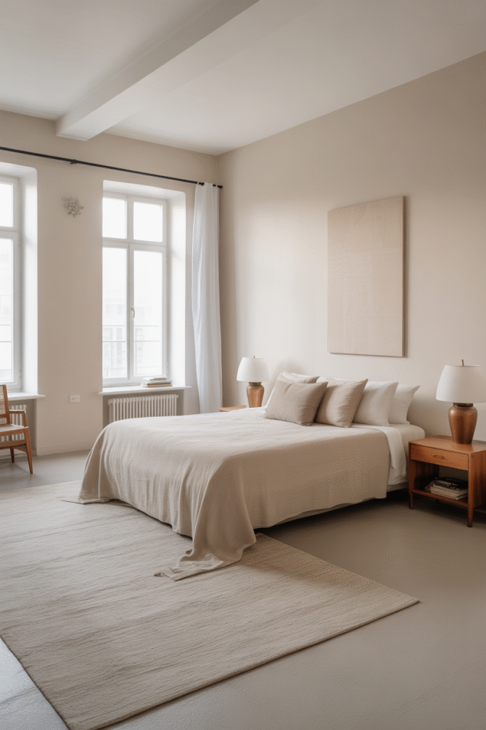 Open space in a minimalist boho bedroom enhances calm and clarity.

