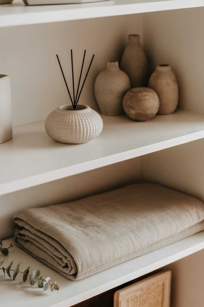 Thoughtful decor pieces add personality to a minimal boho space without clutter.

