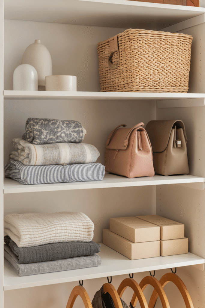 Shelf risers create more usable space inside compact bedroom closets.


