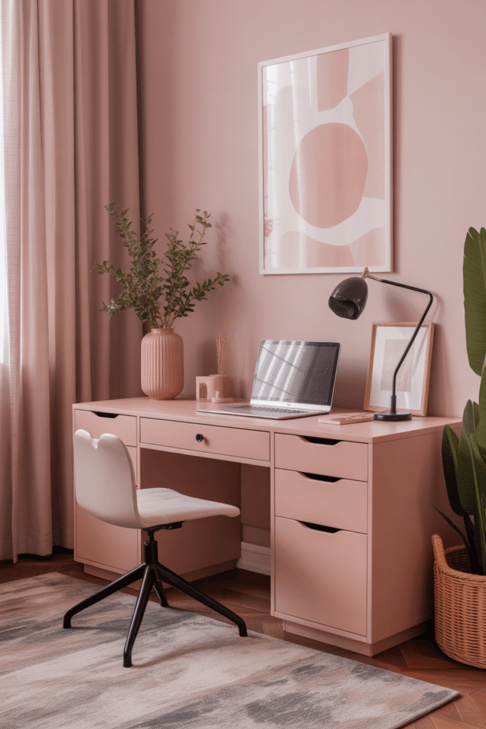 Monochromatic desk styled in cohesive tones for a sleek, unified look.