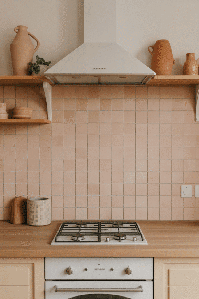 Artisan tile backsplash in a neutral modern kitchen adds handcrafted texture and charm.
