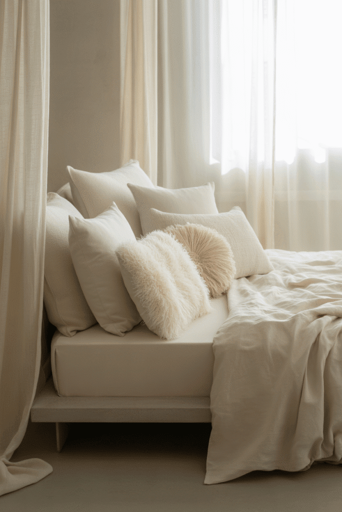 Featured image for Ways to Arrange Bedroom Pillows Without a Headboard.