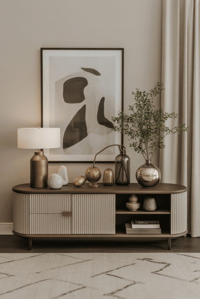 Mixing materials adds richness and depth to console styling.

