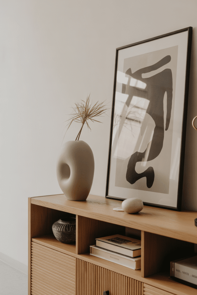 Minimalist styling with negative space creates a calm and clean console look.

