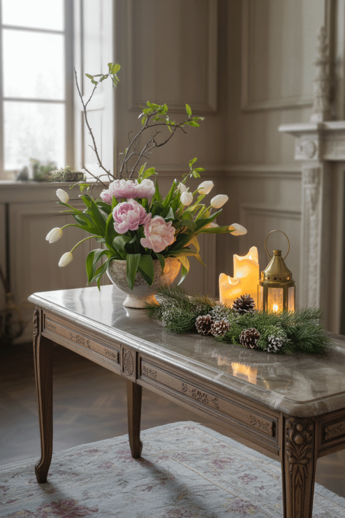 Swapping console decor seasonally keeps the look fresh and personalized.