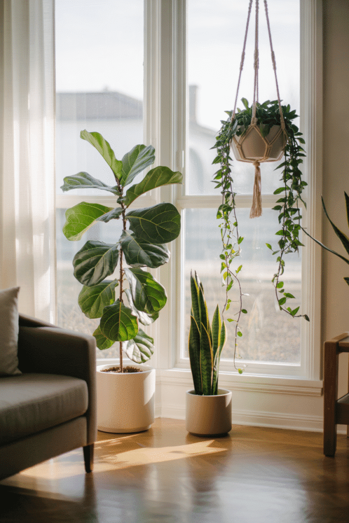 Indoor plants bring life and vibrancy to a spring-inspired living space.