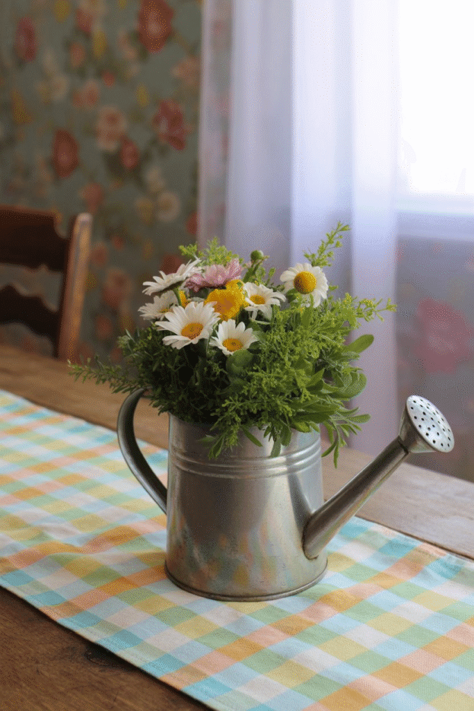 Watering can planter brings a playful, garden-inspired touch to spring decor.