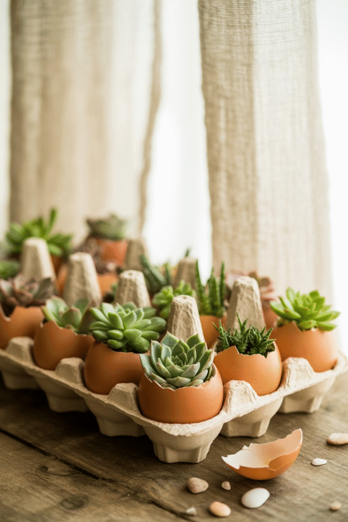 DIY eggshell planters make a unique and playful spring centerpiece idea.