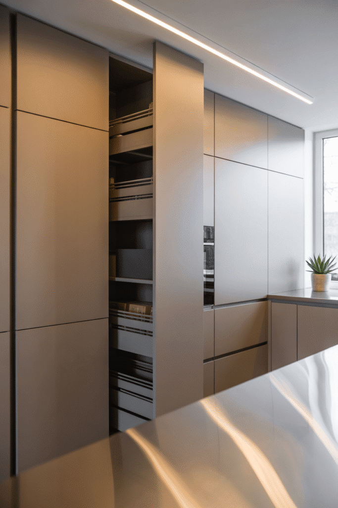 Concealed storage keeps kitchen surfaces clean and clutter-free — a key 2025 design trend.