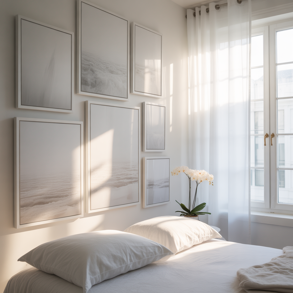 Spaciously arranged gallery wall with room to breathe between each artwork.

