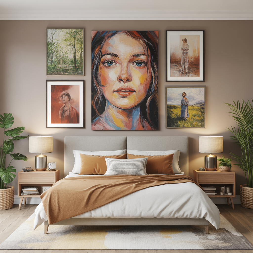 Art grouped by similar color tones, forming a cohesive, curated visual palette.

