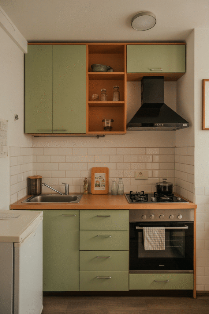 Small kitchen with crowded countertops, no clear workspace for meal prep