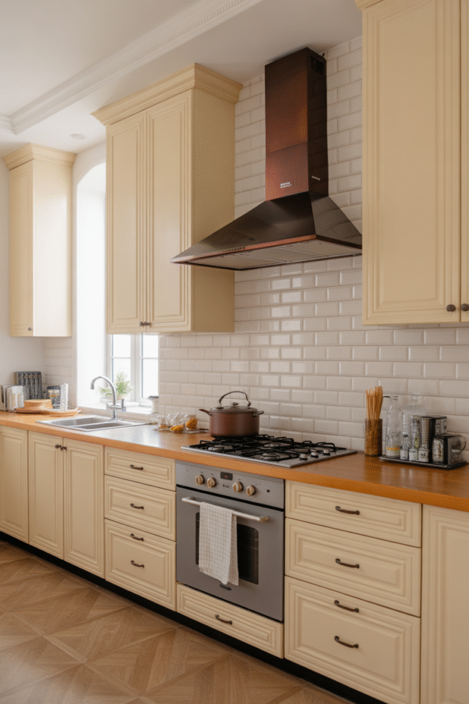 Kitchen with stylish design but poor ventilation, causing lingering cooking smells