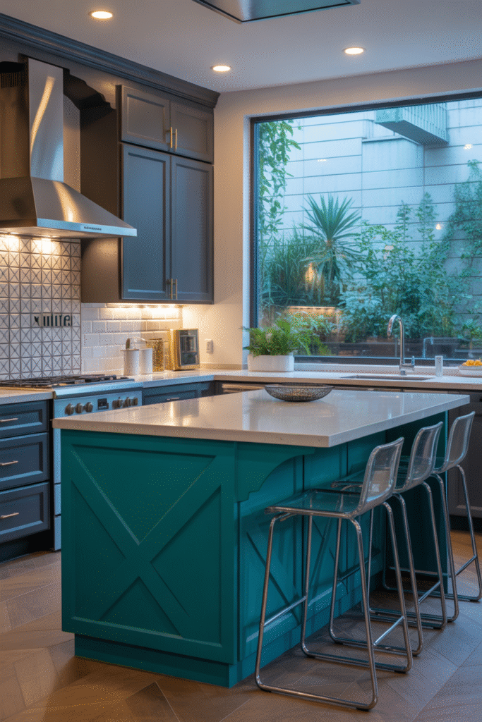 Trend-heavy kitchen that risks becoming outdated quickly.
