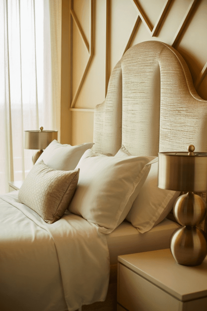 Classy bedroom with metallic brass lamps for a touch of luxury and elegance.