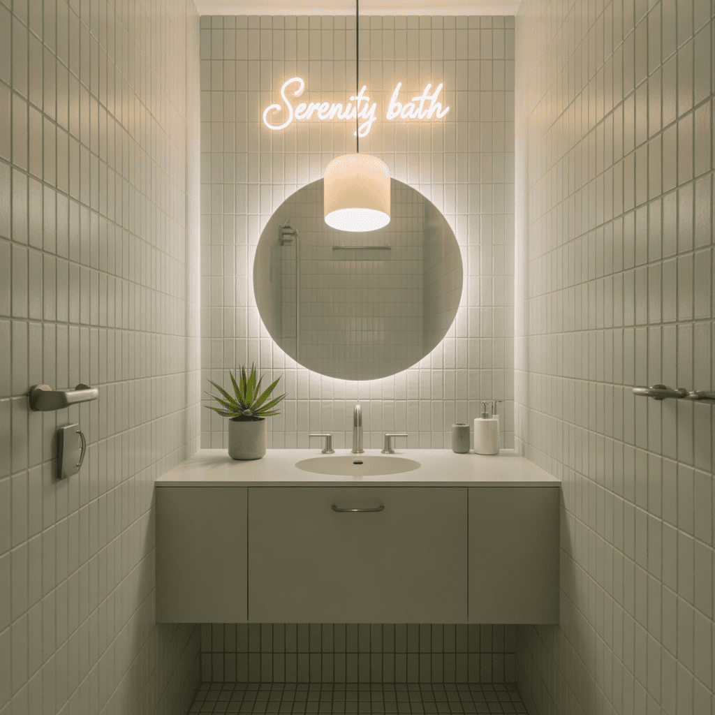 As a part of Small Bathroom Tile Ideas this picture shows white vertical subway tiles add height and elegance to a compact bathroom space.