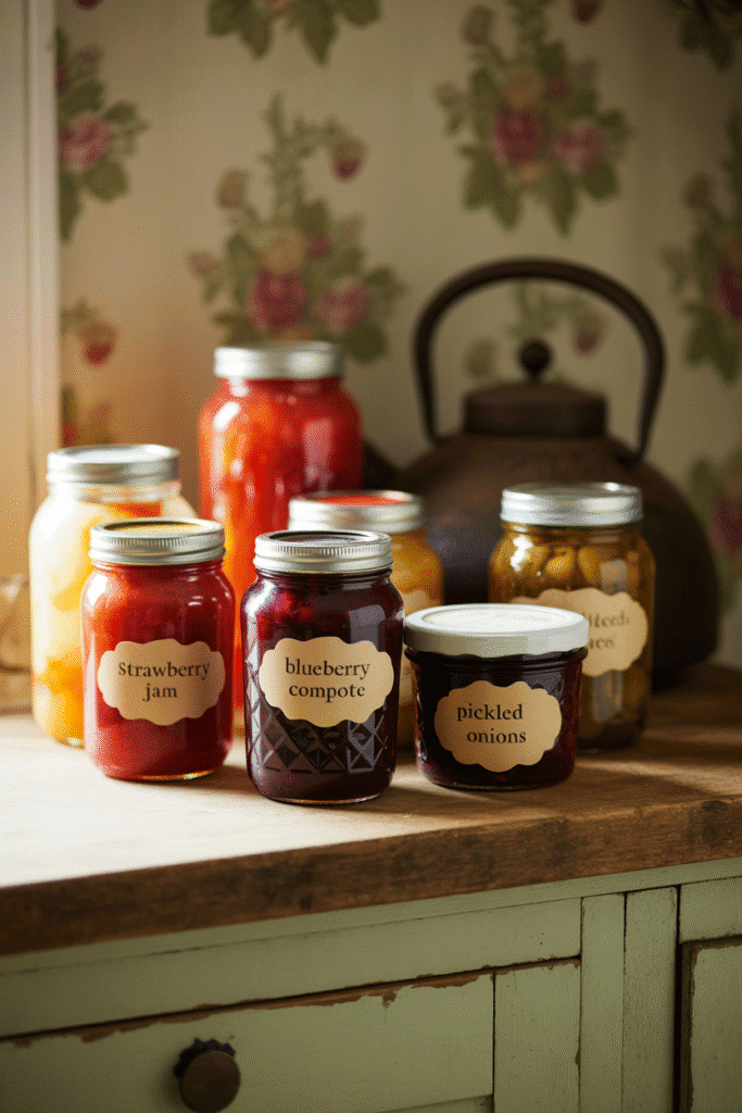 Glass jars storing pantry essentials like flour and sugar, creating a clean and stylish look on the kitchen countertop