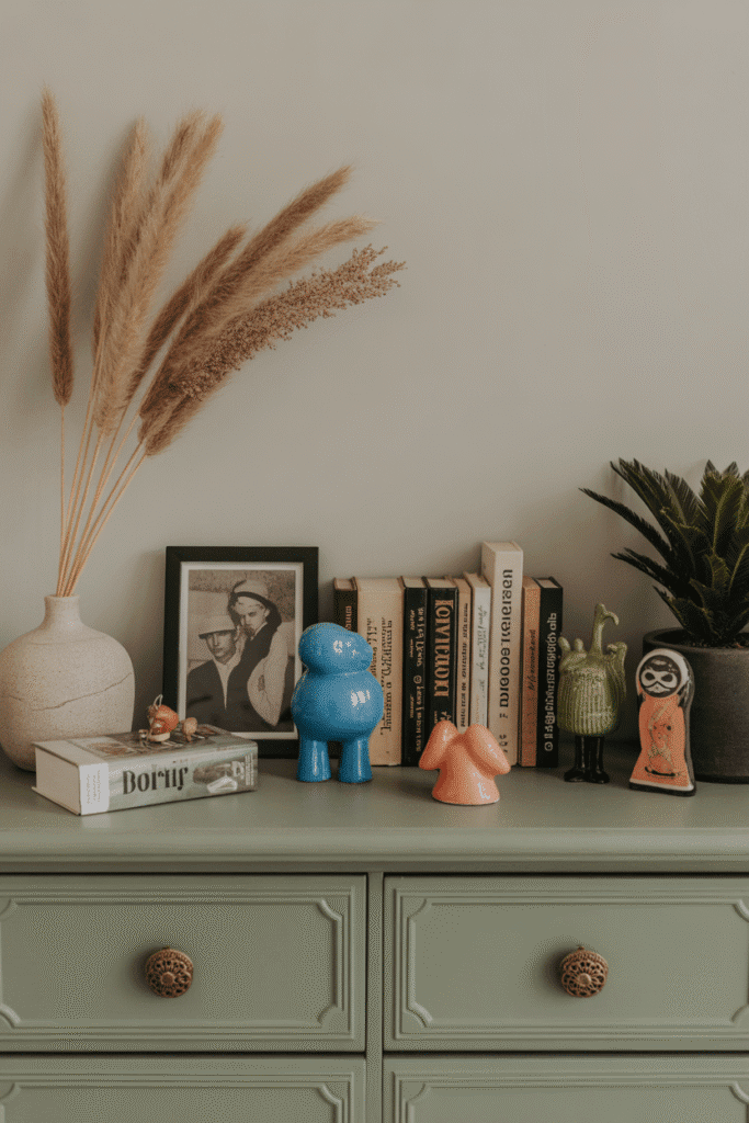 Quirky, personalized decor in a maximalist bedroom, reflecting individuality and creativity in the design