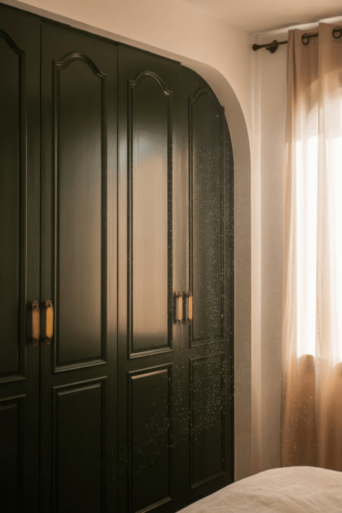 Painting doors or closets in dark green adds unexpected depth and design continuity.