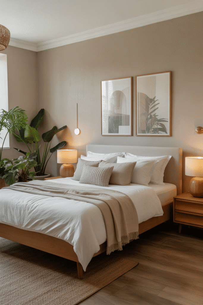 Japandi bedroom emphasizing harmony, balance, and peaceful retreat ambiance.