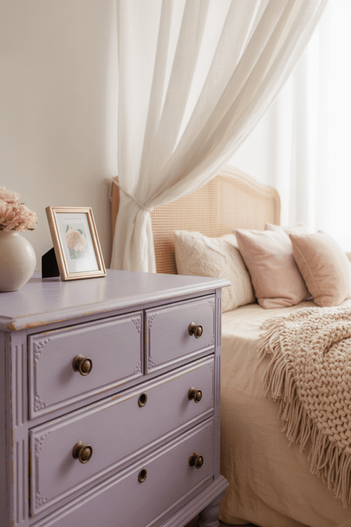 Eclectic girly apartment mixing vintage and modern furniture.