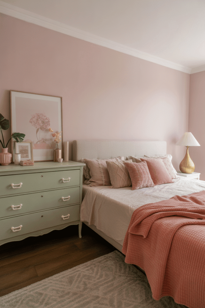 Eclectic girly apartment mixing vintage and modern furniture.