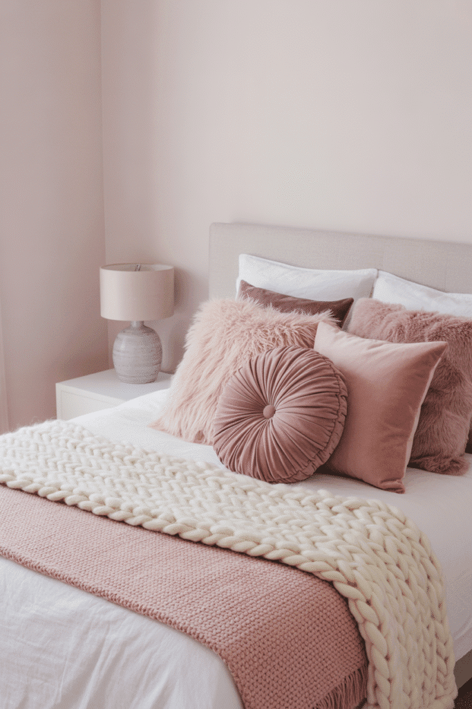 Girly bedroom with soft textured bedding and accents.