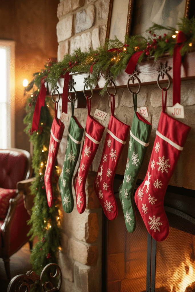 Personalized stockings creating a charming, festive holiday feel.