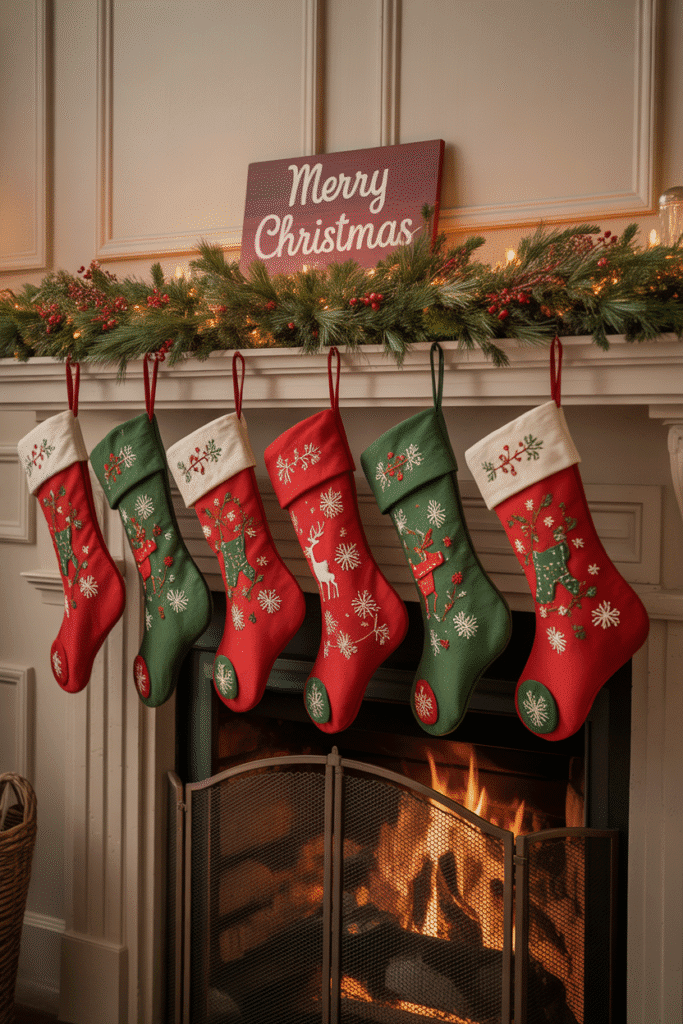 Personalized stockings creating a charming, festive holiday feel.