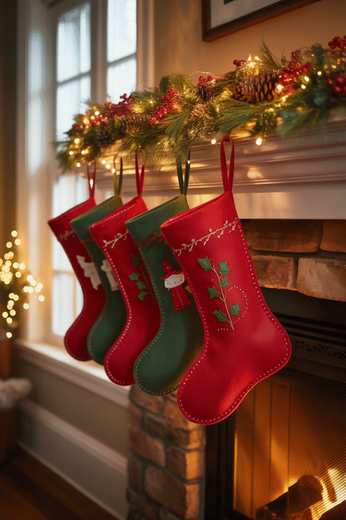 Personalized stockings creating a charming, festive holiday feel.
