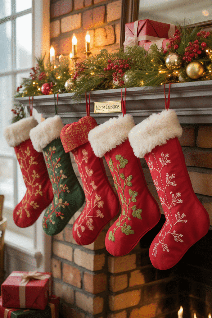 Personalized stockings creating a charming, festive holiday feel.