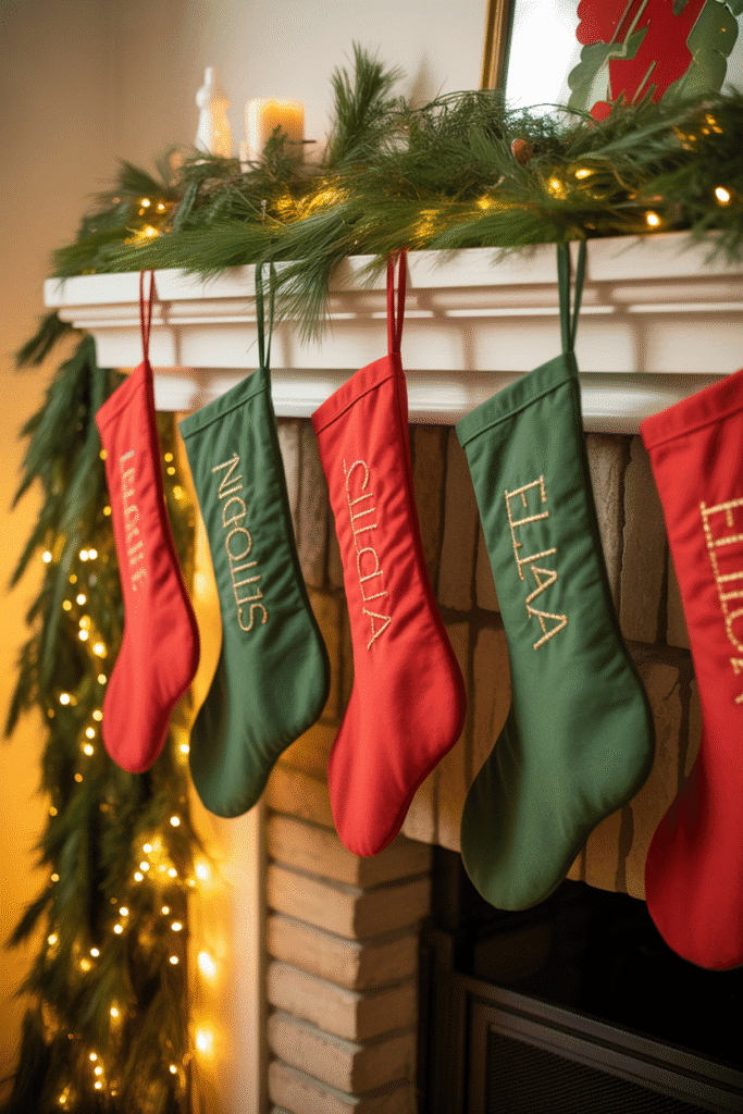 Personalized stockings creating a charming, festive holiday feel.