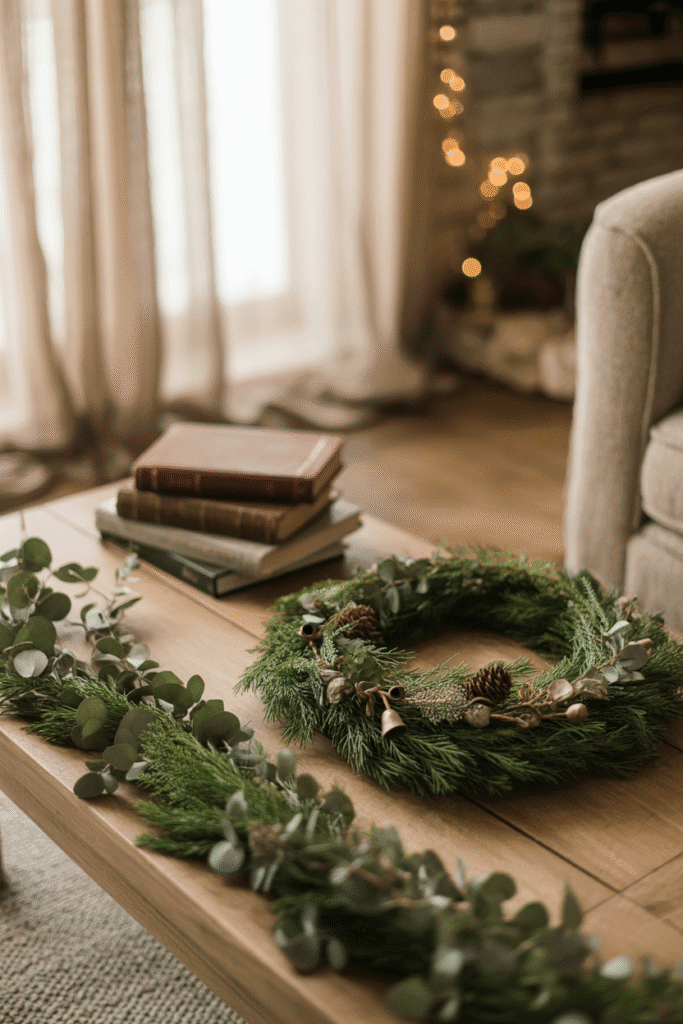 Natural greenery adding freshness and a Christmas vibe to home decor.