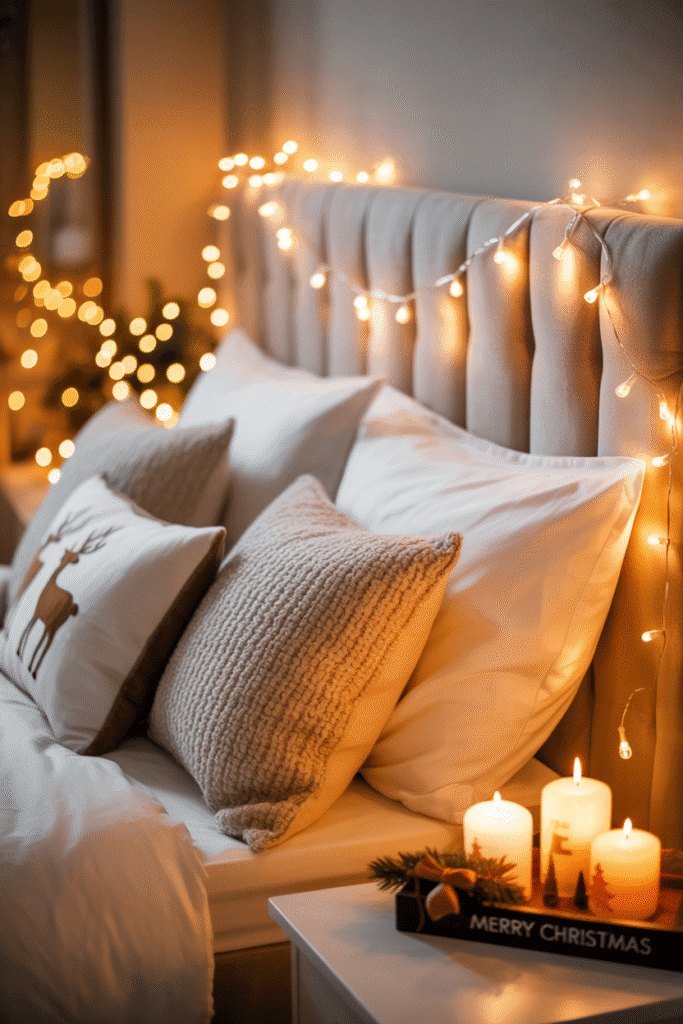 Cozy Christmas bedroom decorated for warmth and comfort.