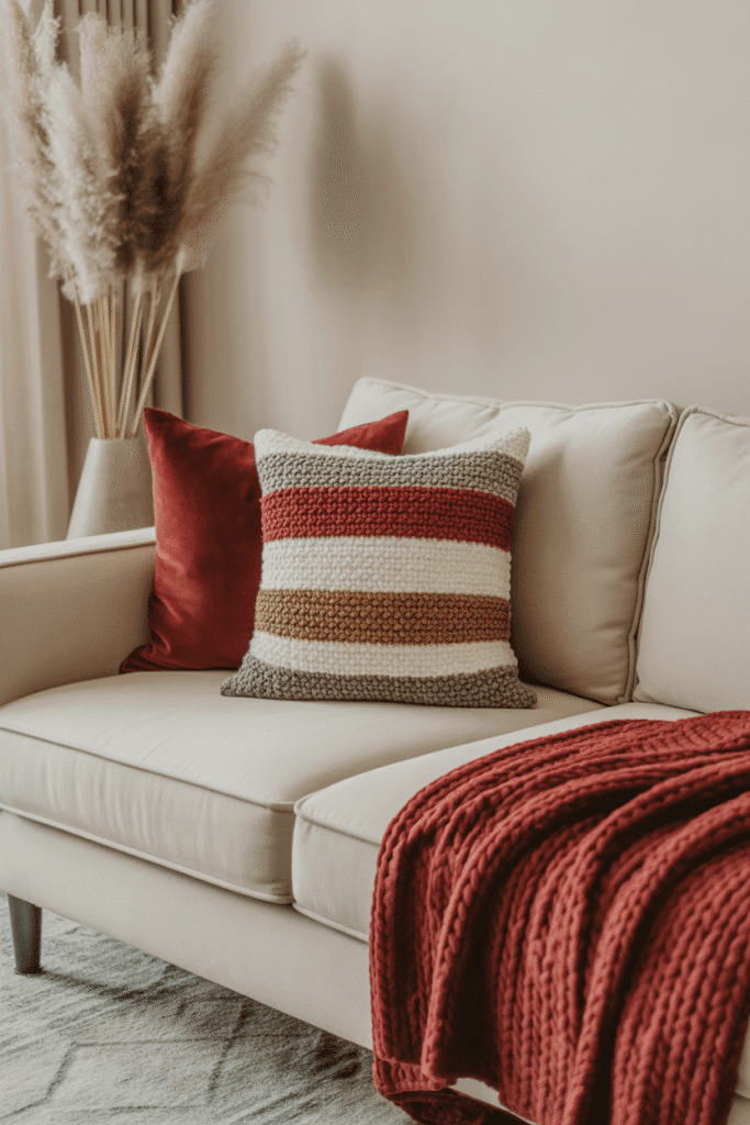 As a part of Christmas living room decor ideas this picture shows a cozy living room with layered textiles adding warmth and a festive vibe.