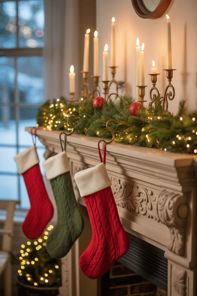 Festive fireplace creating a cozy and inviting Christmas atmosphere.