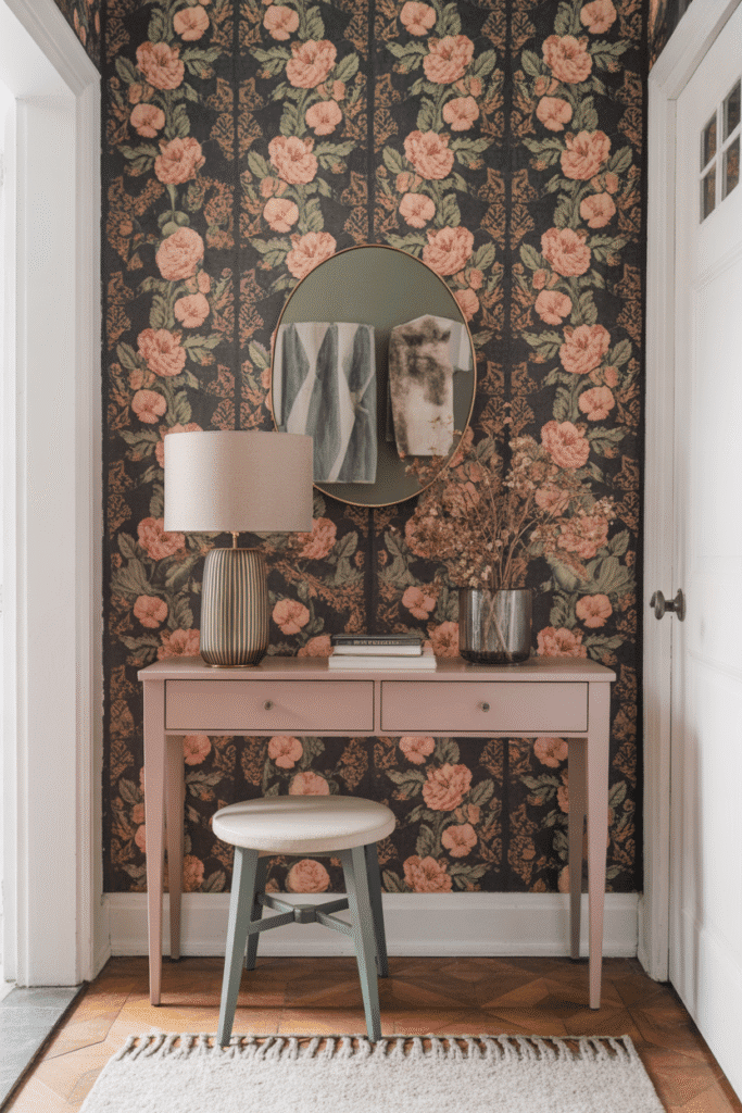 Peel-and-stick wallpaper adds instant style and drama to entryway walls.
