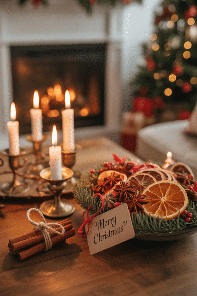 Cozy Christmas living room with warm seasonal scents enhancing the festive mood.