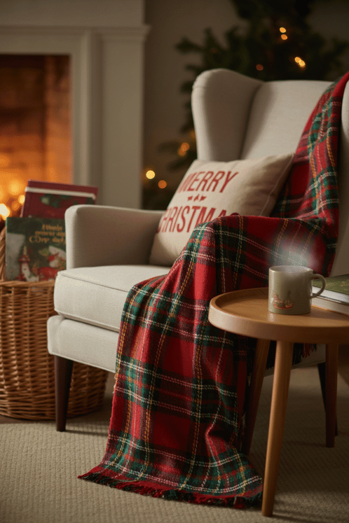 Cozy Christmas reading nook perfect for quiet winter moments.