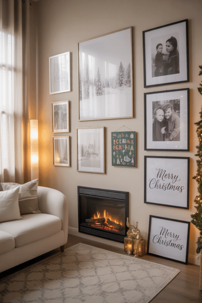 Seasonal artwork adding style and festive cheer to living room decor.