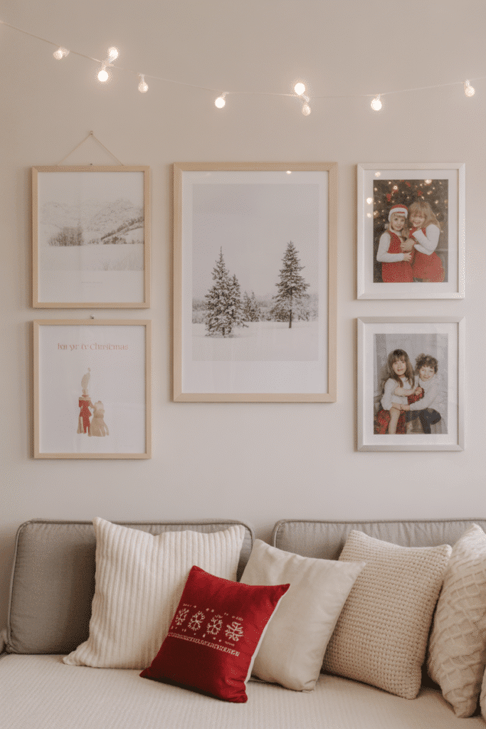 Seasonal artwork adding style and festive cheer to living room decor.