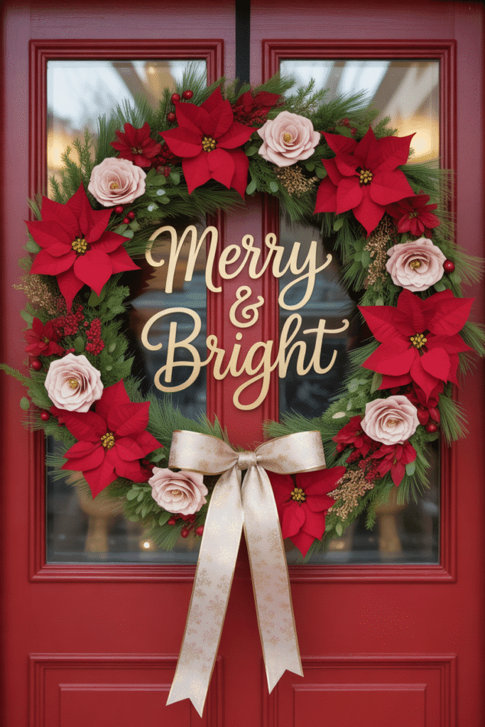 Christmas wreath with flowers adding vibrant and romantic holiday charm.