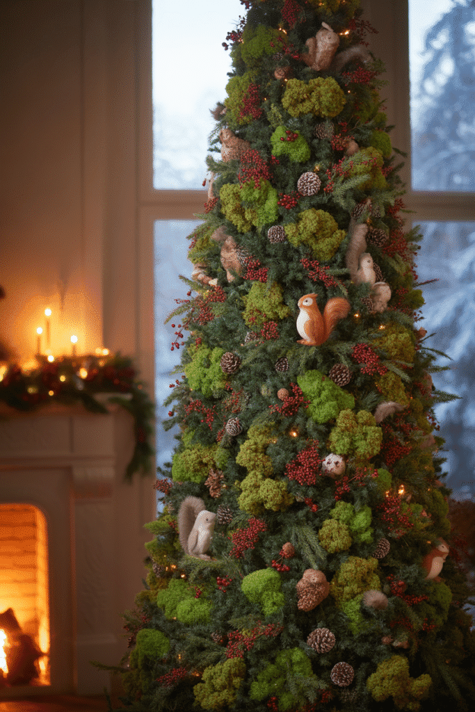 Whimsical woodland themed Christmas tree with forest-inspired accents.